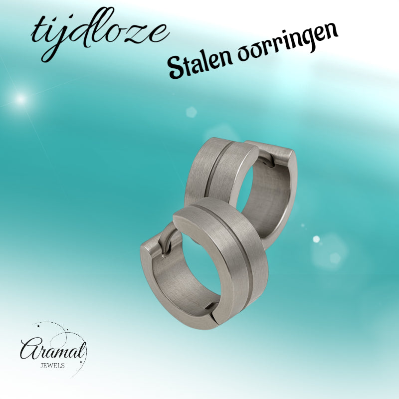 Earrings – Stainless Steel Silver Color Matte with Gloss Stripe (13mm) 