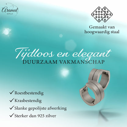 Earrings – Stainless Steel Silver Color Matte with Gloss Stripe (13mm) 