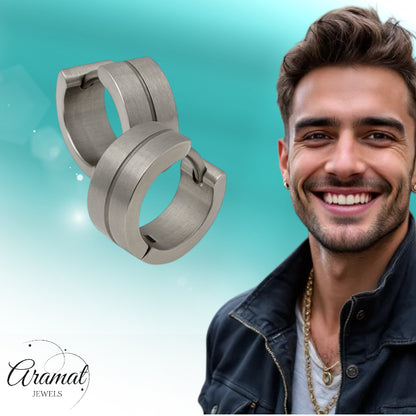 Earrings – Stainless Steel Silver Color Matte with Gloss Stripe (13mm) 