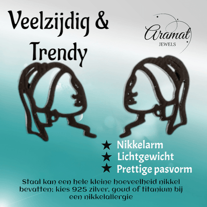 Meisje met de Parel Oorstekers Zwart RVS - oor6395 - 638453 - Oorbellen kopen# - 12mm - alles - cadeau