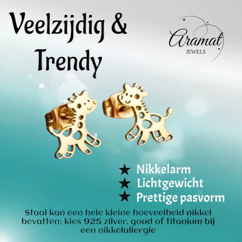Meisjes oorbellen giraf goudkleurig RVS - oor6388 - 515397 - Oorbellen kopen# - 10mm - alles - cadeau