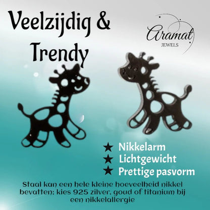 Meisjes oorbellen giraf zwart RVS - oor6389 - 515396 - Oorbellen kopen# - 10mm - alles - cadeau