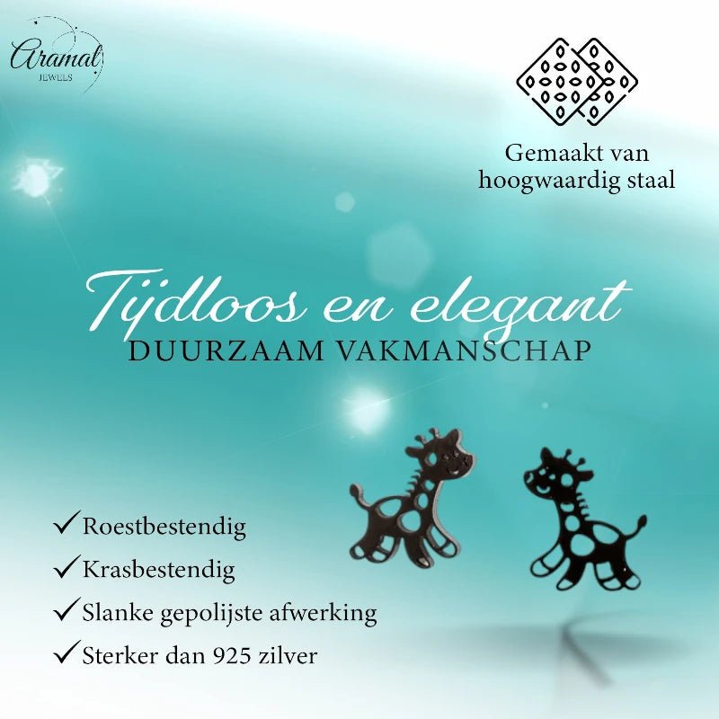 Meisjes oorbellen giraf zwart RVS - oor6389 - 515396 - Oorbellen kopen# - 10mm - alles - cadeau