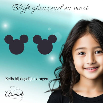Mickey Oorbellen Zwart Staal | 8mm - oor6279 - 80976 - Oorbellen kopen# - 8mm - alles - cadeau