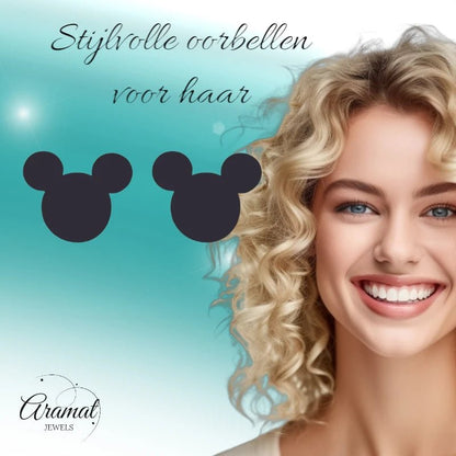 Mickey Oorbellen Zwart Staal | 8mm - oor6279 - 80976 - Oorbellen kopen# - 8mm - alles - cadeau
