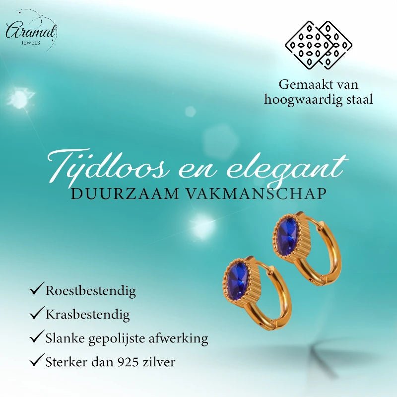 Mini Goudkleurige Oorringen – Blauwe Zirkonia – 15mm - oor6330 - 642325 - Oorringen kopen# - 15mm - alles - blauw