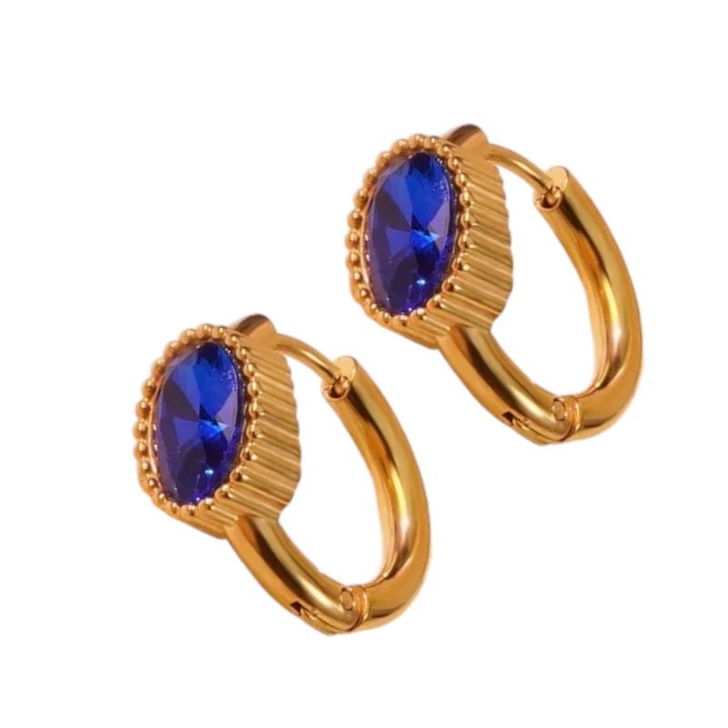 Mini Goudkleurige Oorringen – Blauwe Zirkonia – 15mm - oor6330 - 642325 - Oorringen kopen# - 15mm - alles - blauw