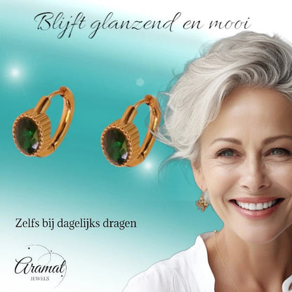 Mini Goudkleurige Oorringen – Groene Zirkonia – 15mm - oor6329 - 642322 - Oorringen kopen# - 15mm - alles - cadeau