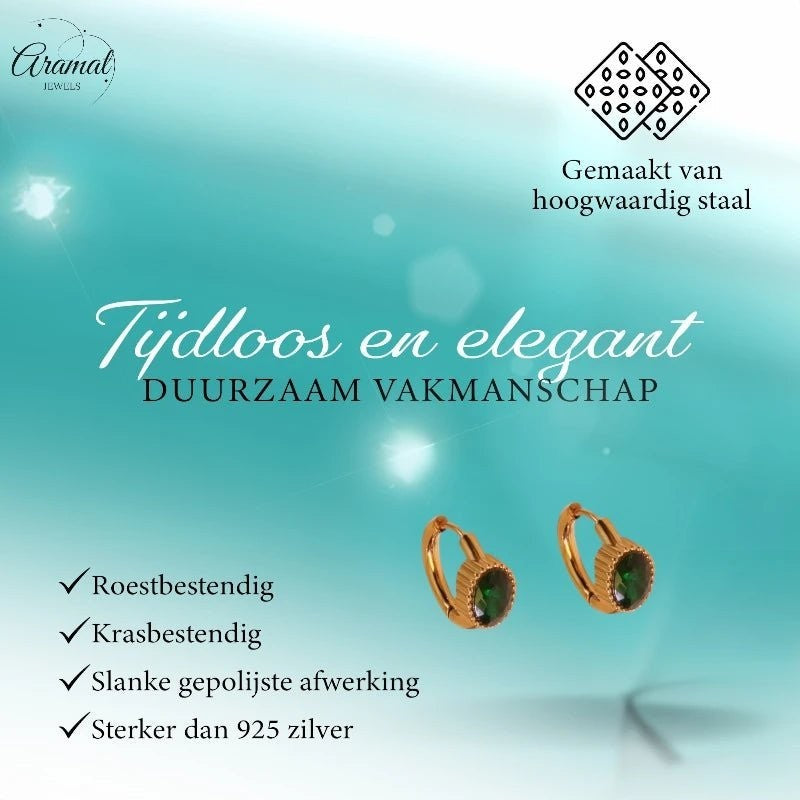Mini Goudkleurige Oorringen – Groene Zirkonia – 15mm - oor6329 - 642322 - Oorringen kopen# - 15mm - alles - cadeau