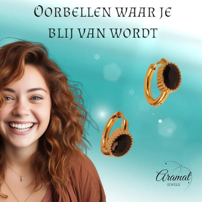 Mini Goudkleurige Oorringen – Zwarte Zirkonia – 15mm - oor6328 - 642321 - Oorringen kopen# - 15mm - alles - cadeau