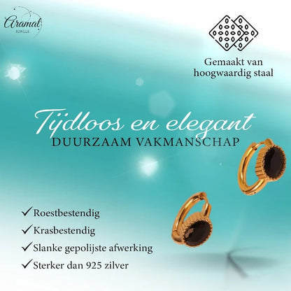 Mini Goudkleurige Oorringen – Zwarte Zirkonia – 15mm - oor6328 - 642321 - Oorringen kopen# - 15mm - alles - cadeau