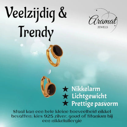 Mini Goudkleurige Oorringen – Zwarte Zirkonia – 15mm - oor6328 - 642321 - Oorringen kopen# - 15mm - alles - cadeau