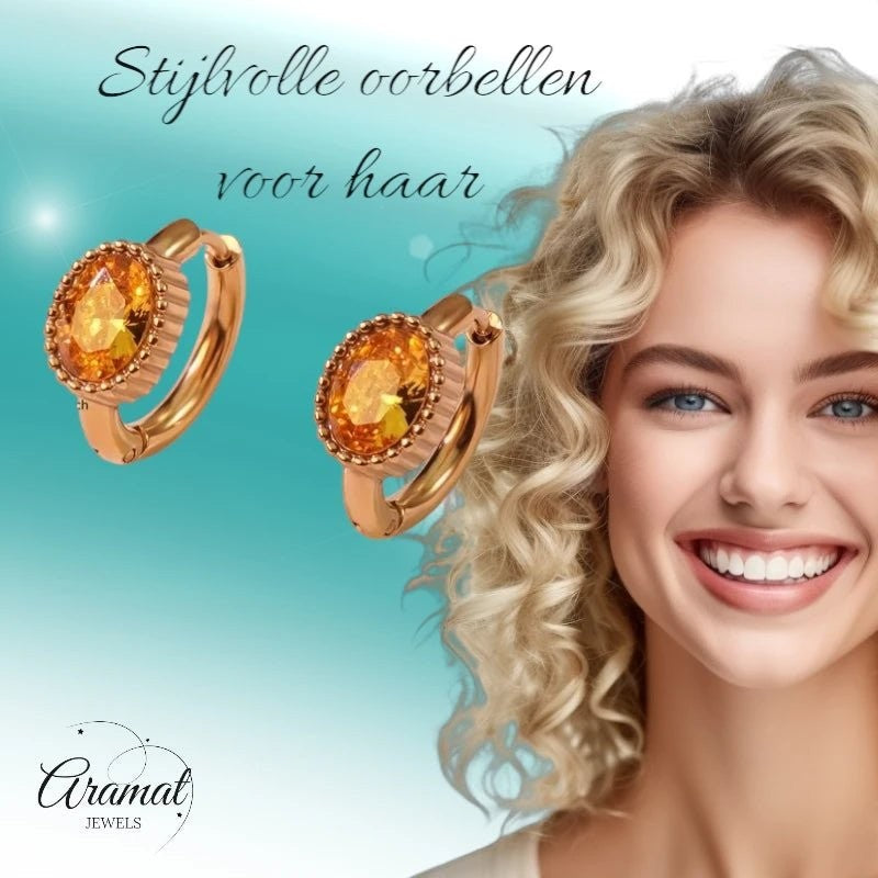 Mini Oorringen Goudkleurig – Gele Zirkonia – 15mm - oor6331 - 642326 - Oorringen kopen# - 15mm - alles - cadeau