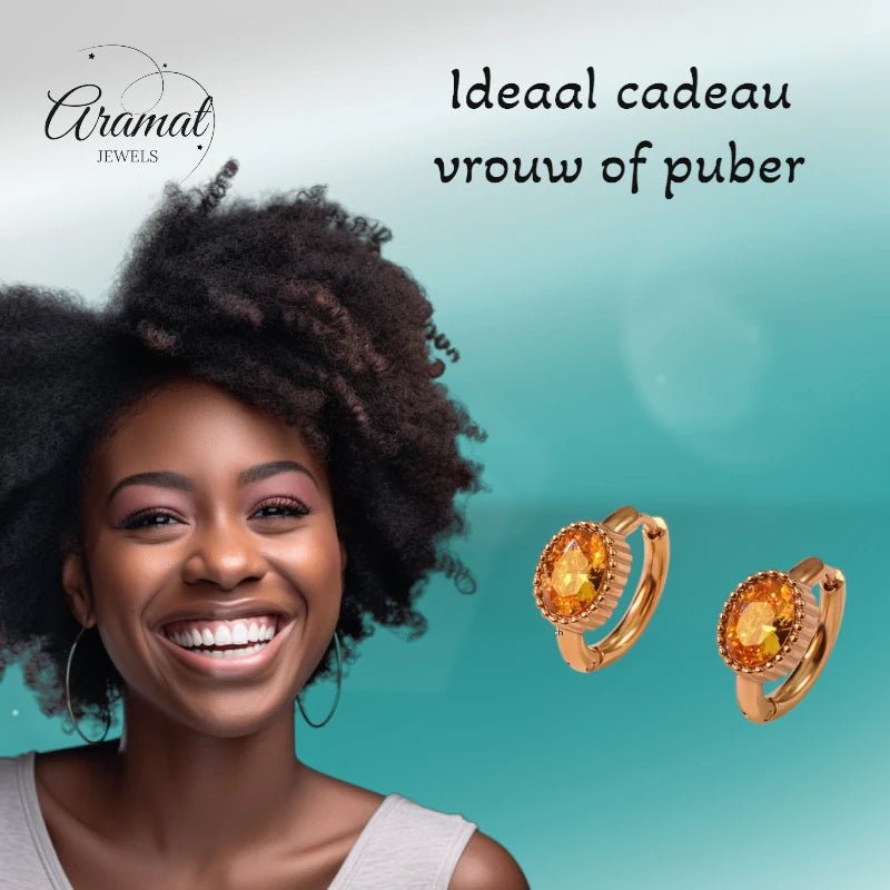 Mini Oorringen Goudkleurig – Gele Zirkonia – 15mm - oor6331 - 642326 - Oorringen kopen# - 15mm - alles - cadeau