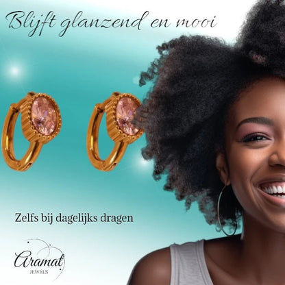 Mini Oorringen Goudkleurig – Roze Zirkonia – 15mm - oor6332 - 642324 - Oorringen kopen# - 15mm - alles - cadeau