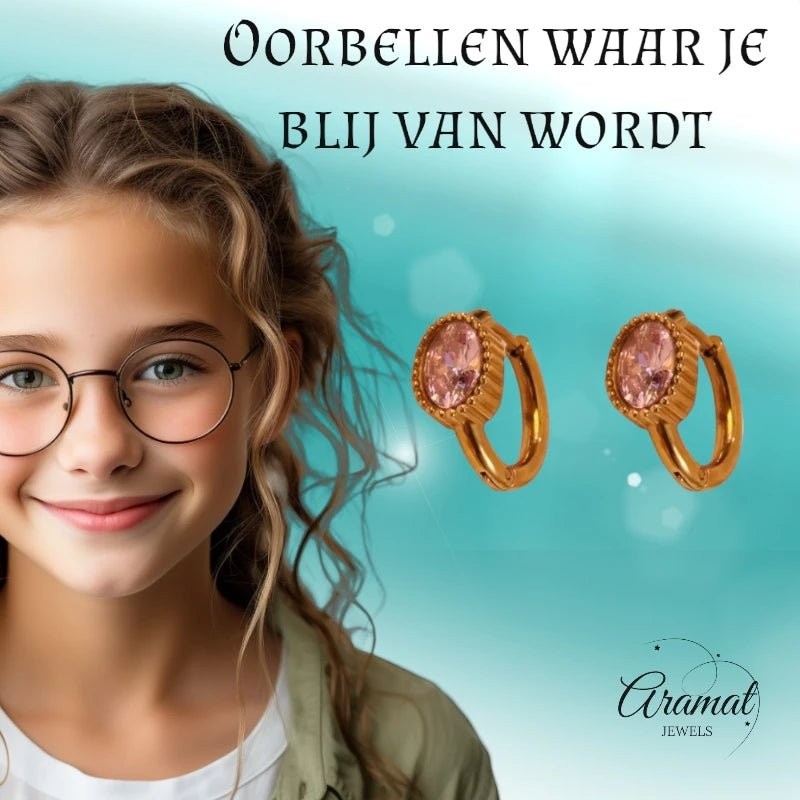 Mini Oorringen Goudkleurig – Roze Zirkonia – 15mm - oor6332 - 642324 - Oorringen kopen# - 15mm - alles - cadeau