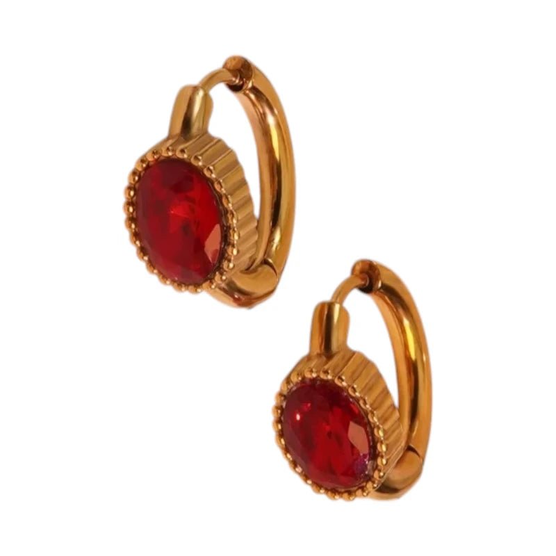 Mini Oorringen RVS Goudkleur – 15mm – Rode Ovale Zirkonia - oor6327 - 642323 - Oorringen kopen# - 15mm - alles - cadeau
