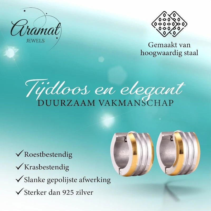 mini Oorringen – Staal Bicolor Strepen Mat (13mm) - Aramat Jewels - Oorringen - cadeautip