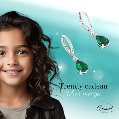 Mini Oorringetjes Meisje – Groene Zirkonia – 10mm - oor6378 - 66135 - Oorringen kopen# - 10mm - alles - cadeau