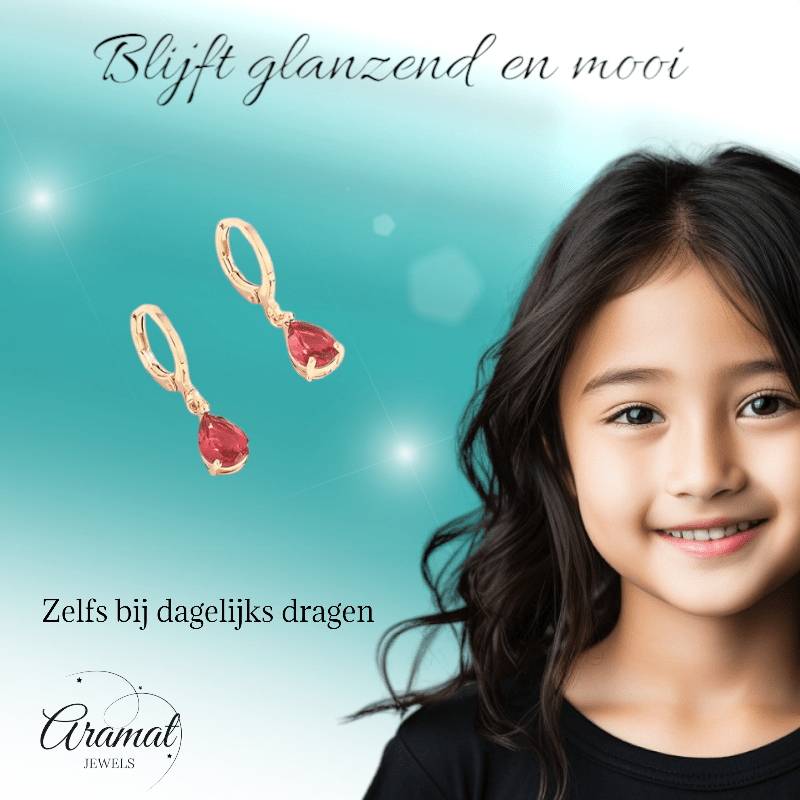 Mini Oorringetjes Meisje – Rode Zirkonia – 10mm - Goudkleur - oor6379 - 66133 - Oorringen kopen# - 10mm - alles - cadeau
