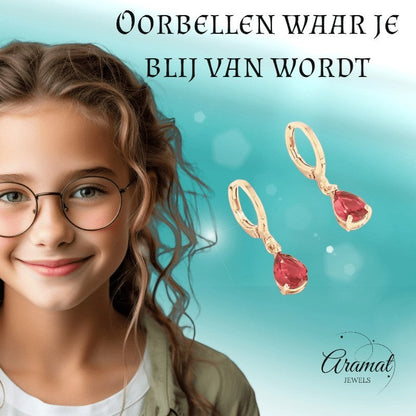 Mini Oorringetjes Meisje – Rode Zirkonia – 10mm - Goudkleur - oor6379 - 66133 - Oorringen kopen# - 10mm - alles - cadeau