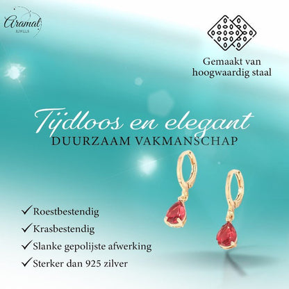 Mini Oorringetjes Meisje – Rode Zirkonia – 10mm - Goudkleur - oor6379 - 66133 - Oorringen kopen# - 10mm - alles - cadeau