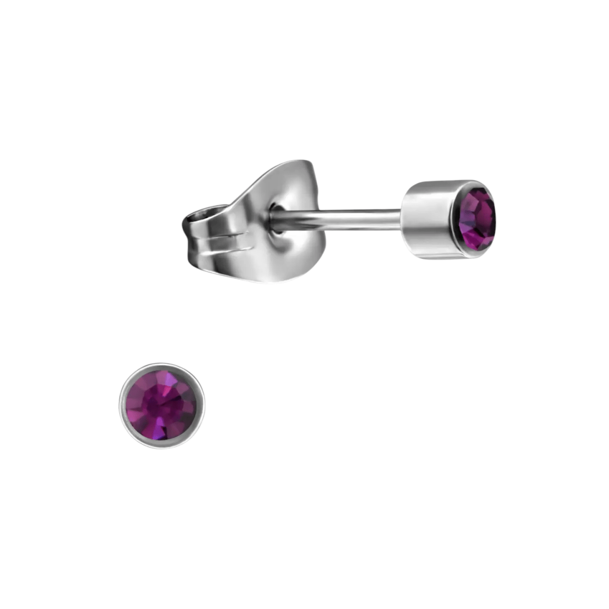 Mini oorstekers lavendel kristal – 3mm RVS - Aramat Jewels - Oorbellen - cadeautip