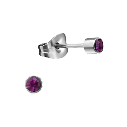 Mini oorstekers lavendel kristal – 3mm RVS - Aramat Jewels - Oorbellen - cadeautip