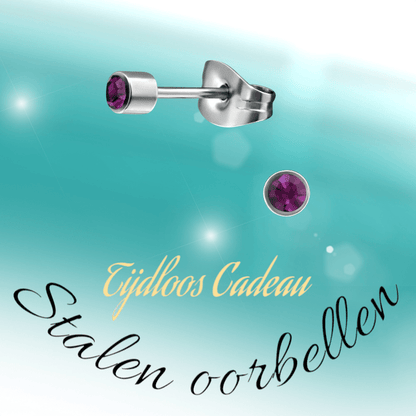 Mini oorstekers lavendel kristal – 3mm RVS - Aramat Jewels - Oorbellen - cadeautip