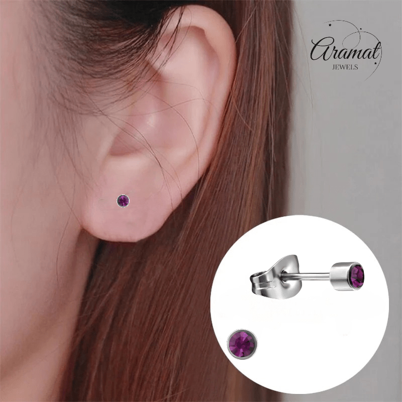 Mini oorstekers lavendel kristal – 3mm RVS - Aramat Jewels - Oorbellen - cadeautip