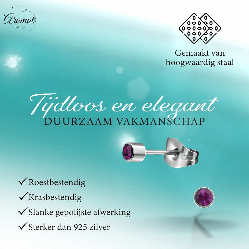 Mini oorstekers lavendel kristal – 3mm RVS - Aramat Jewels - Oorbellen - cadeautip
