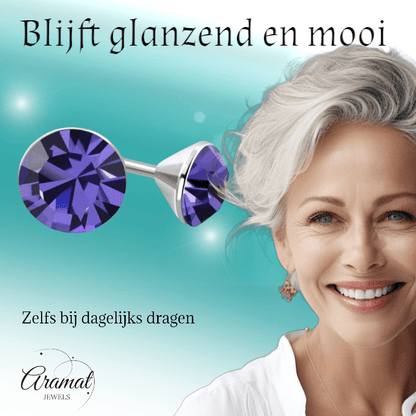 Mini Oorstekers Violet Paars – 3mm – RVS - Aramat Jewels - Oorbellen - cadeautip