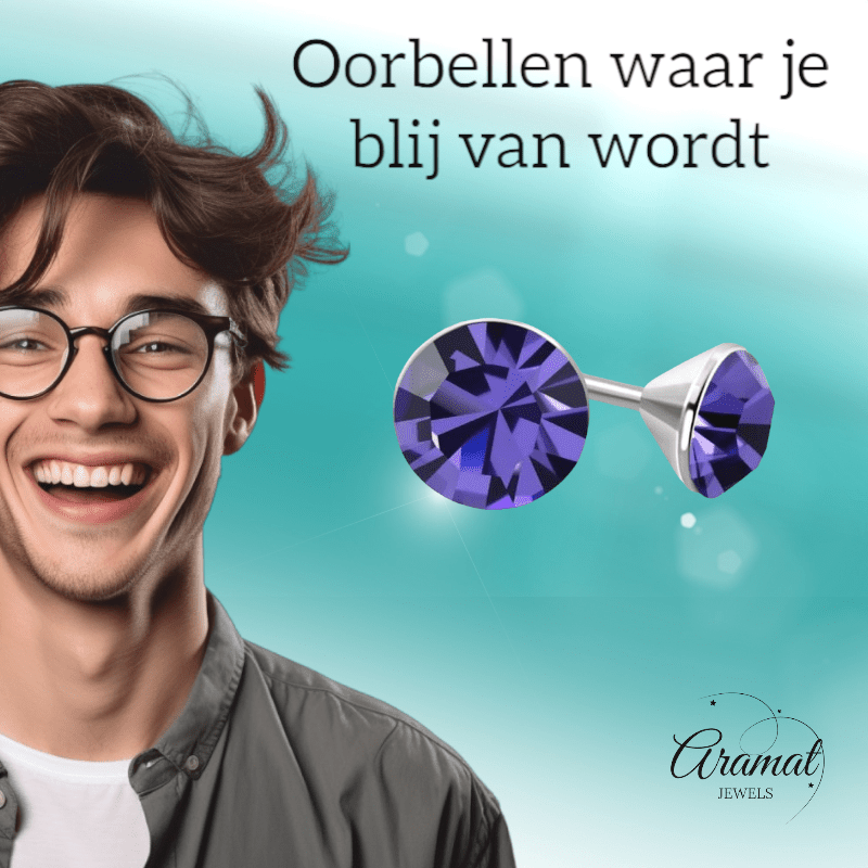 Mini Oorstekers Violet Paars – 3mm – RVS - Aramat Jewels - Oorbellen - cadeautip