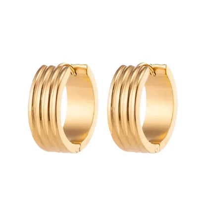 Hoop Earrings – Stainless Steel Gold Color with Triple Stripes (13mm or 20mm)