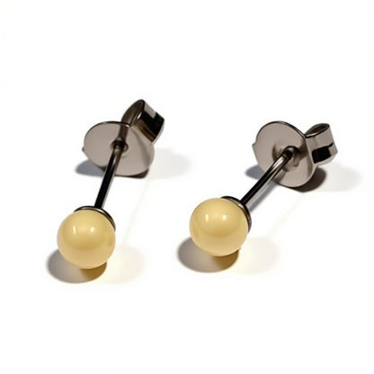 Earrings – White Balls Metal (4mm)