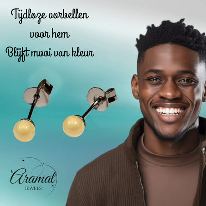 Earrings – White Balls Metal (4mm)