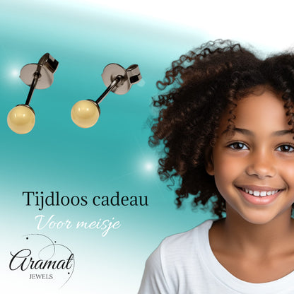 Earrings – White Balls Metal (4mm)