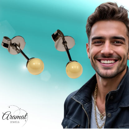 Earrings – White Balls Metal (4mm)