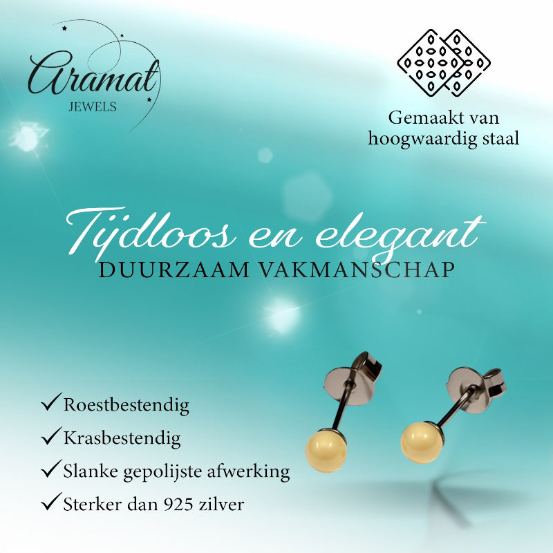 Earrings – White Balls Metal (4mm)