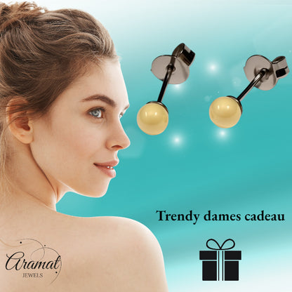 Earrings – White Balls Metal (4mm)