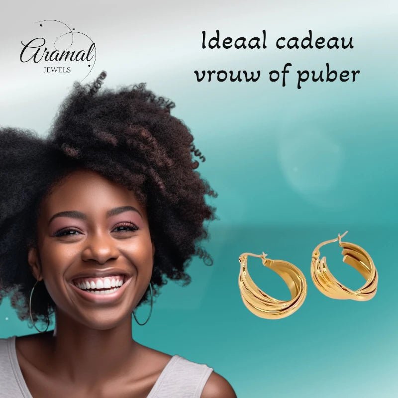 Multi Oorringen RVS Goudkleurig – 22mm – 3 Gladde Hoepels - oor6325 - 67351 - Oorringen kopen# - 22mm - alles - cadeau