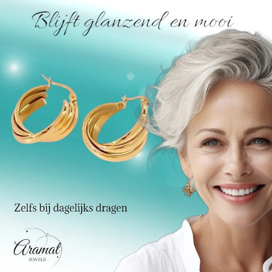 Multi Oorringen RVS Goudkleurig – 22mm – 3 Gladde Hoepels - oor6325 - 67351 - Oorringen kopen# - 22mm - alles - cadeau