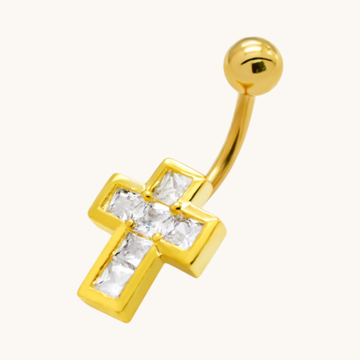 Gold-colored Stylish Navel Piercing with Zirconia