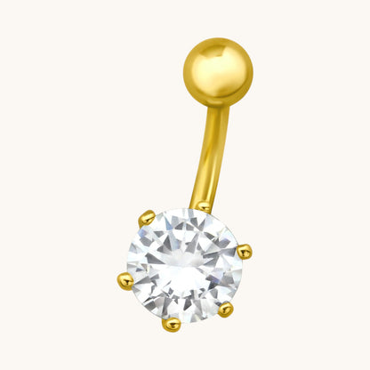 Gold-colored steel navel piercing with zirconia flower