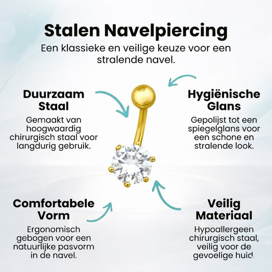 Piercing nombril en acier doré avec fleur en zircone