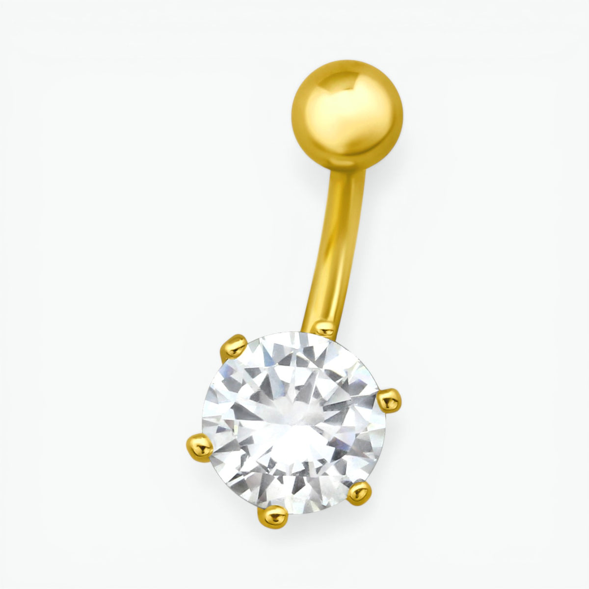 Gold-colored steel navel piercing with zirconia flower