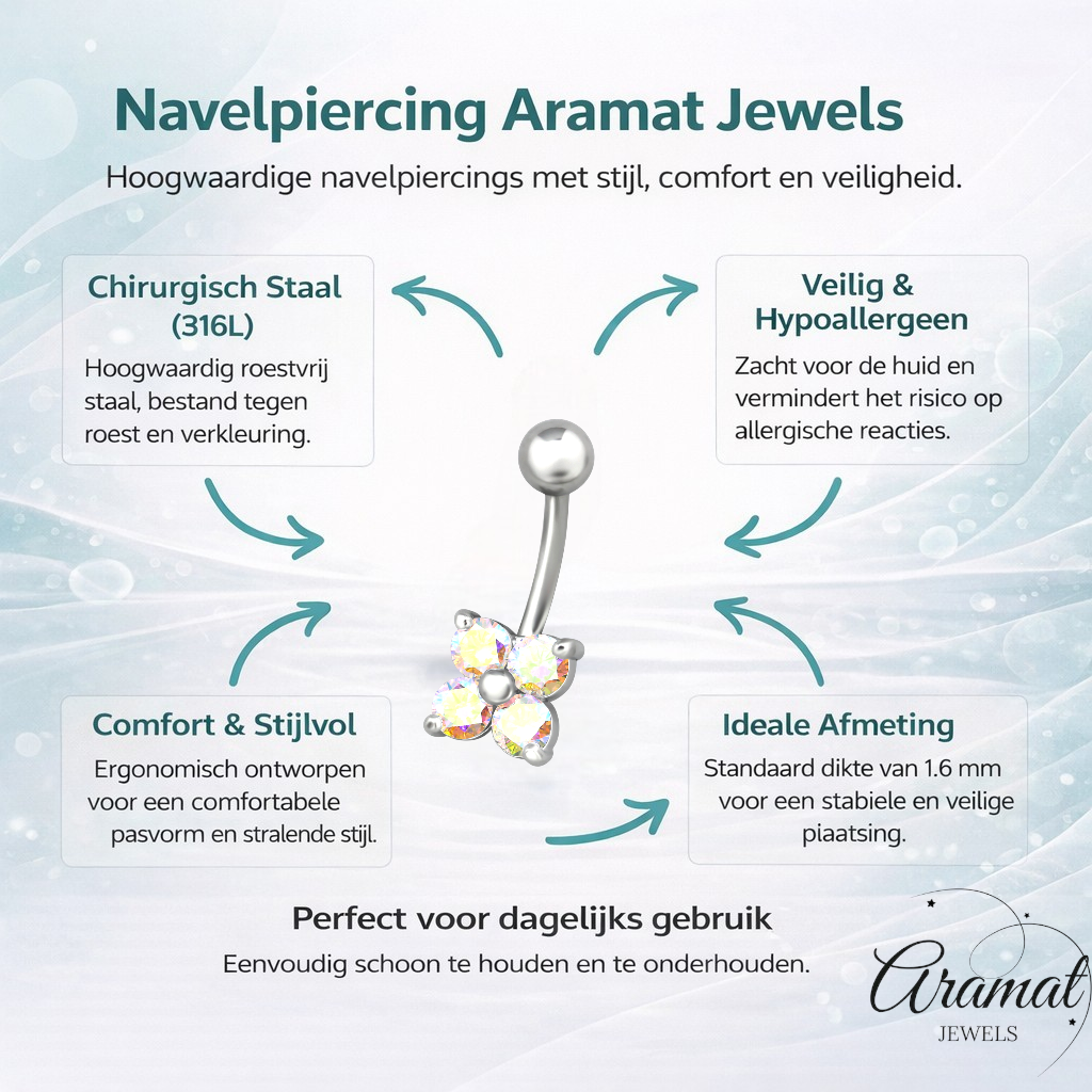 Piercing au nombril en acier en forme de fleur avec zircone