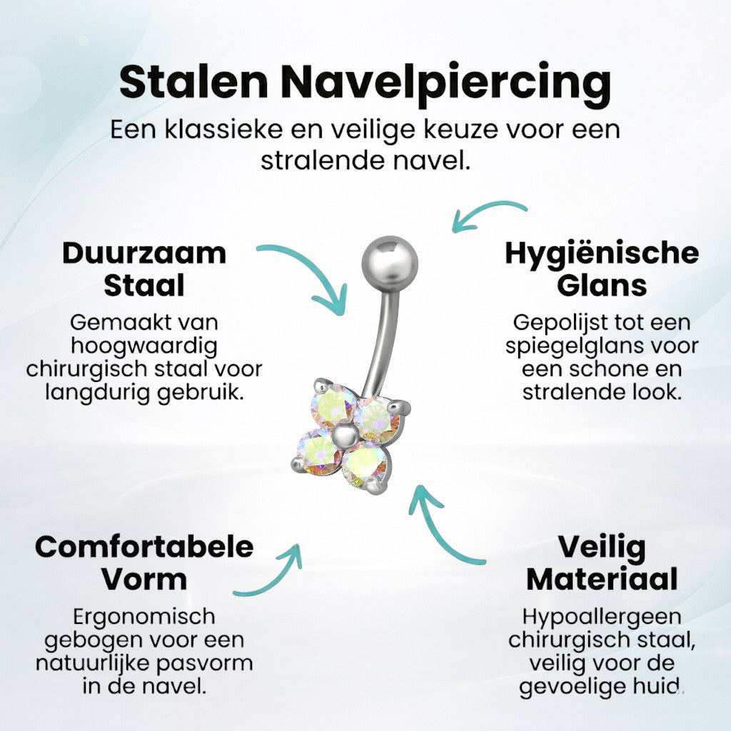 Piercing au nombril en acier en forme de fleur avec zircone