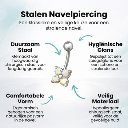 Piercing au nombril en acier en forme de fleur avec zircone