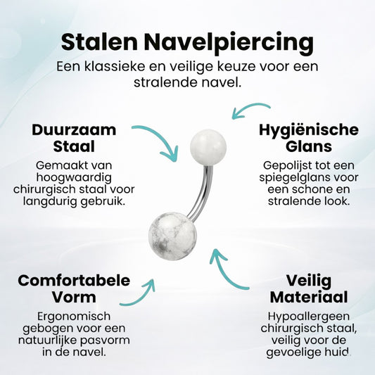 Piercing au nombril en acier et marbre blanc